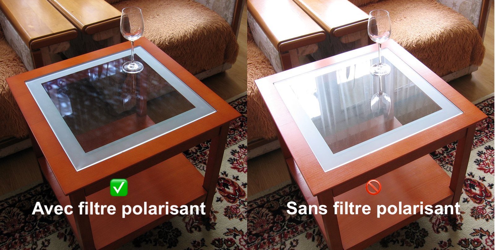 suppression des reflets avec un filtre polarisant